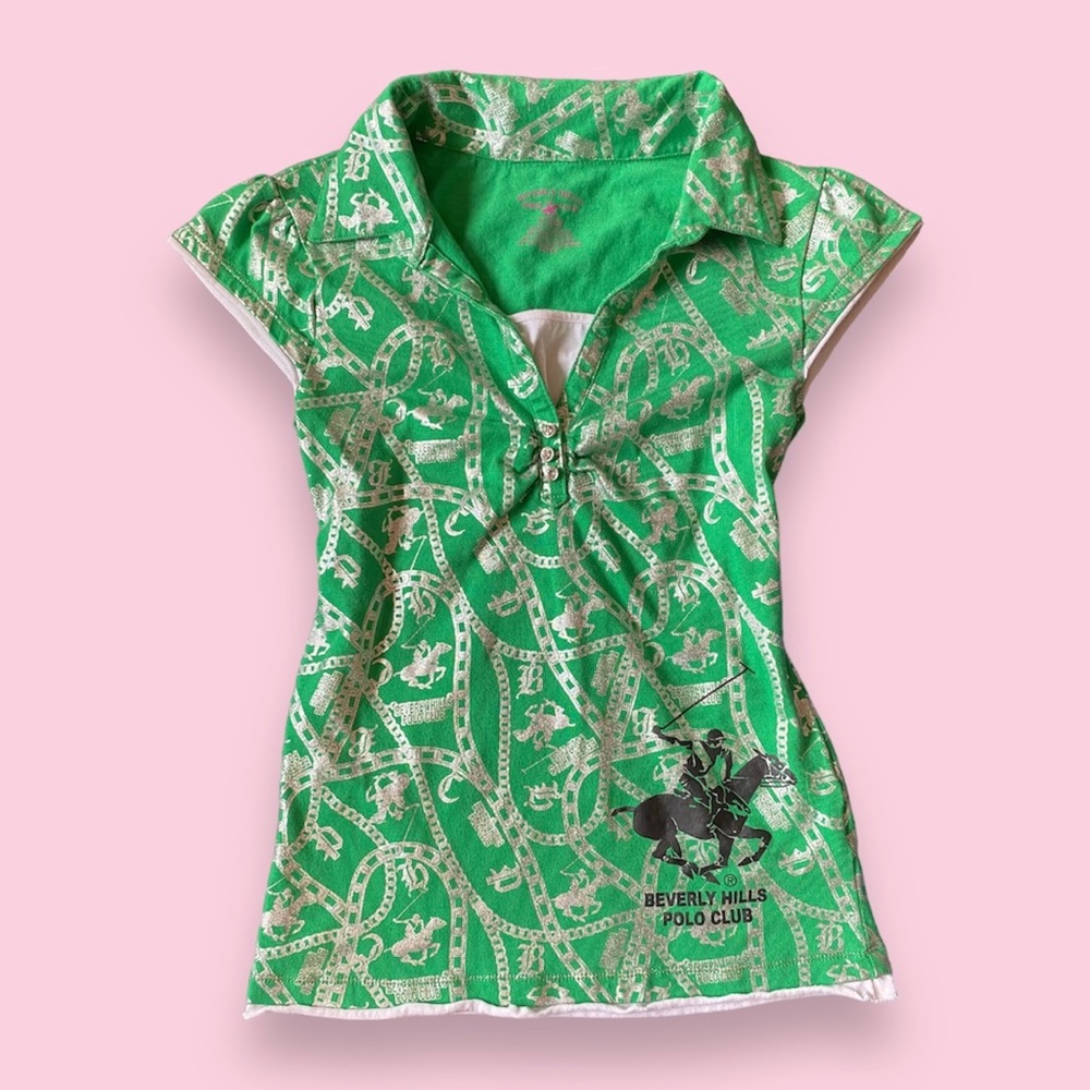 SOLD!! Beverly hills polo club vintage green polo top